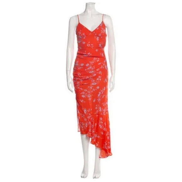 EUC Nicholas Fun and Flirty Asymmetrical Orange Silk Long Dress, Size 6 - Picture 5 of 6